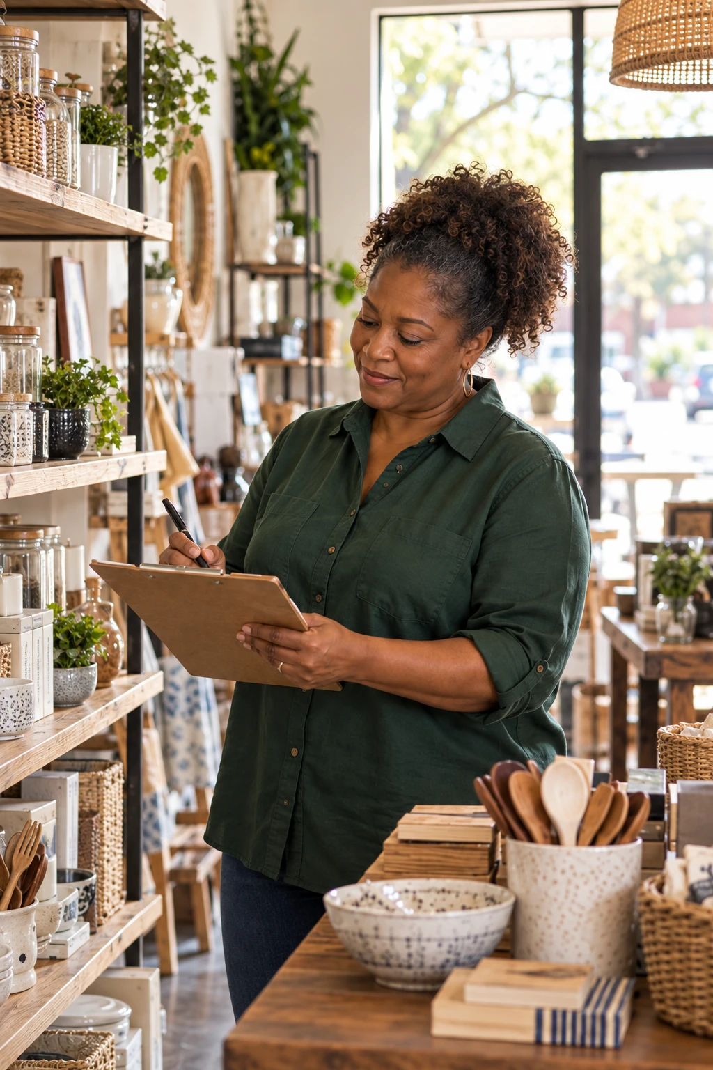 Local business owner checking inventory in her shop