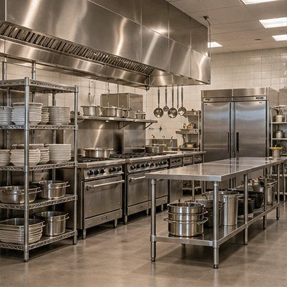 Commercial kitchen equipment and storage without people