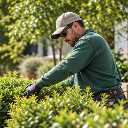 Landscaper tending a hedge