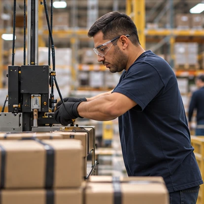 Manufacturing worker operating machinery