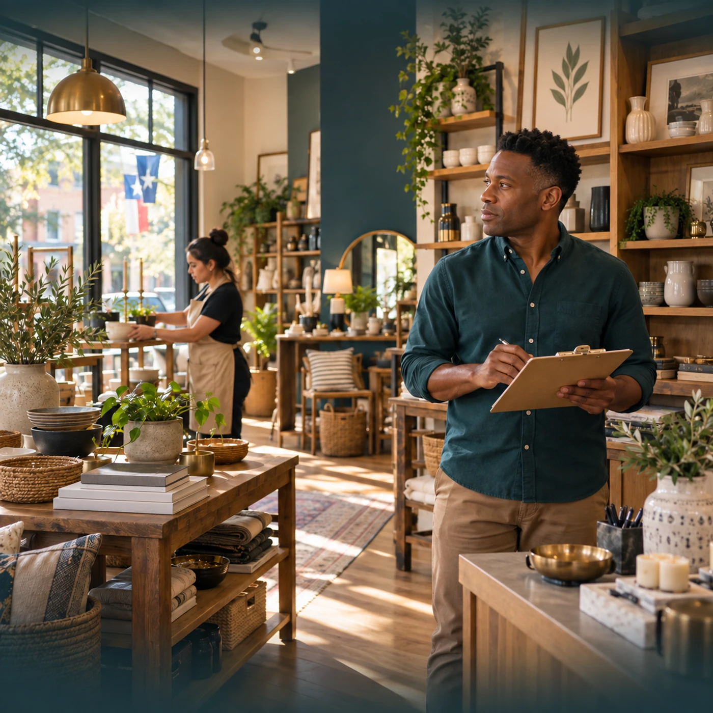 Retail business owner overseeing daily operations in his shop